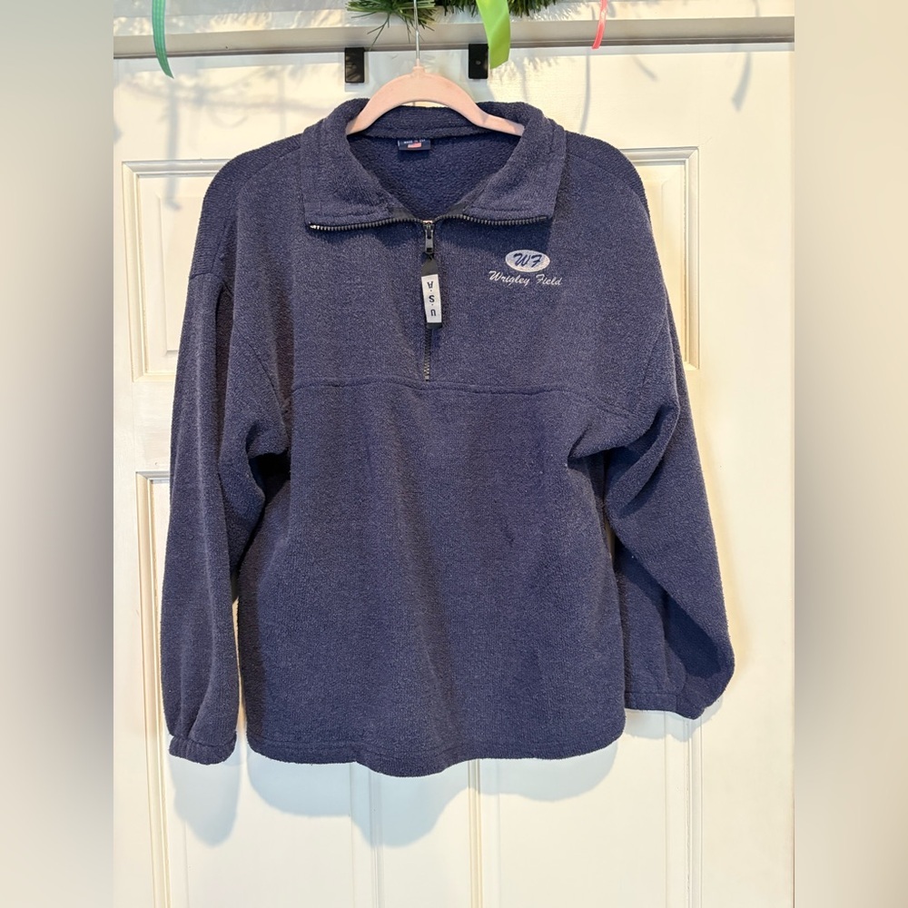 Vintage Wrigley Field Made in The USA Navy Blue Quarter Zip